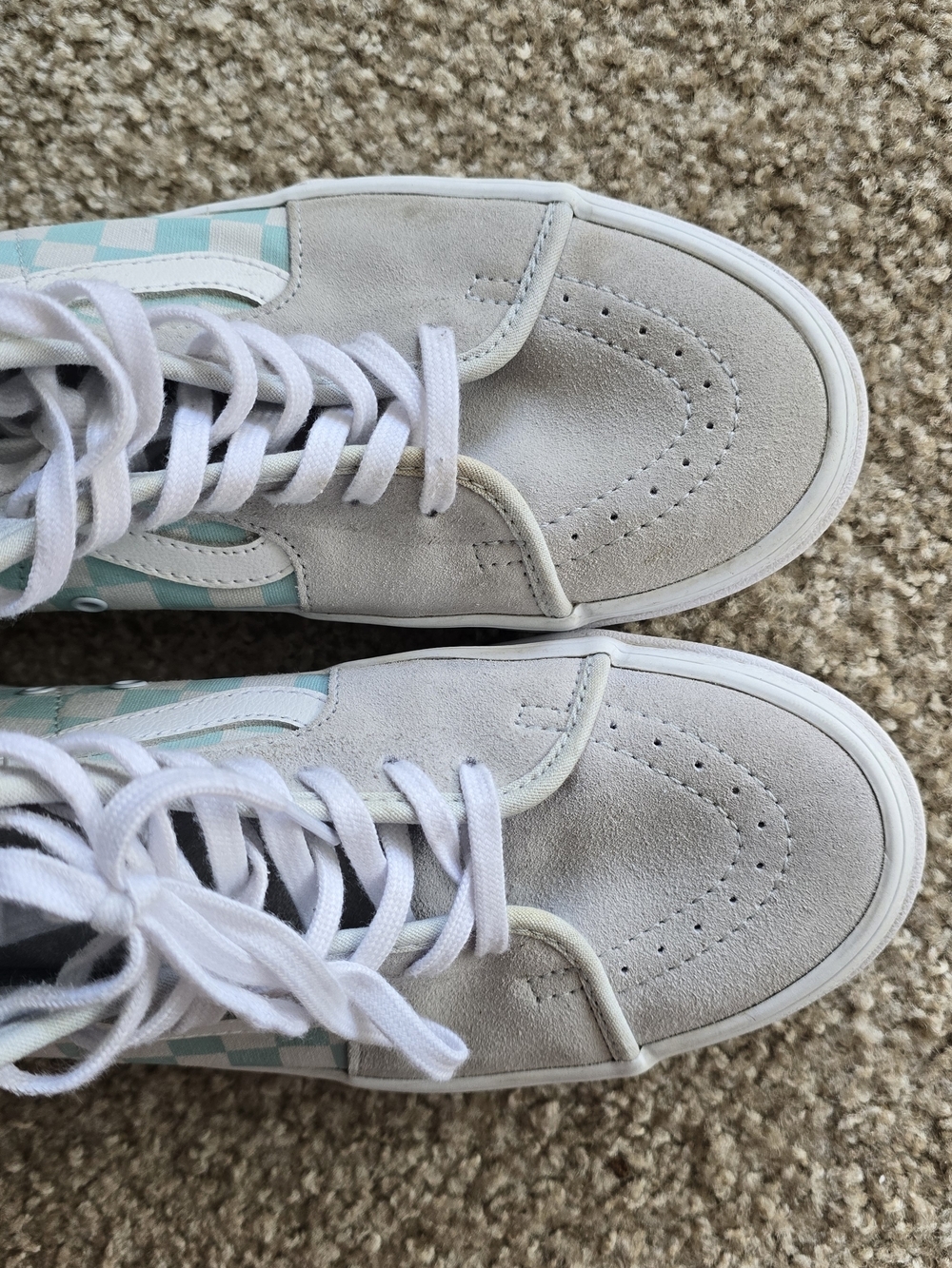 Vans High-Top Checkerboard Sneakers in Teal and White - Picture 3 of 8